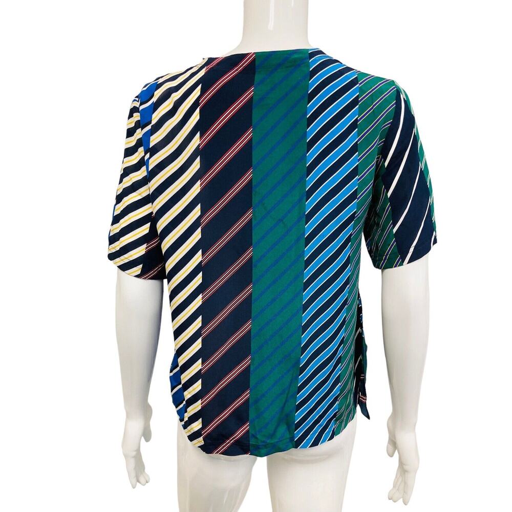 SPORTMAX CODE Blue Multi 100% Silk Striped Frill Foglia Short Sleeve Top Size 0 - Picture 2 of 4